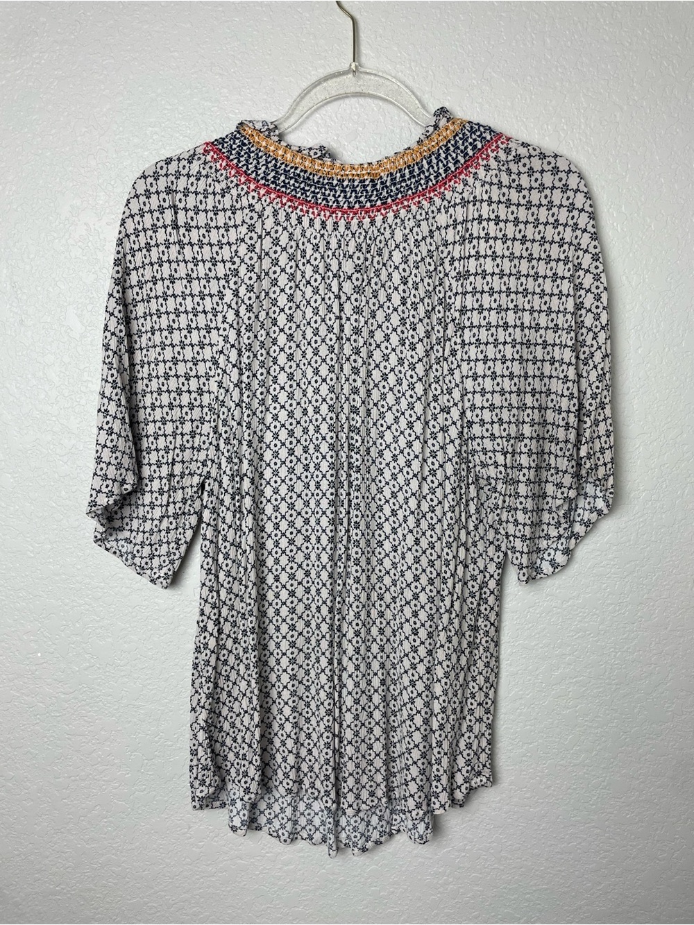 Knox Rose White & Navy Printed Peasant Blouse w Red & Gold Trim Sz XL - Fitted - Picture 8 of 8